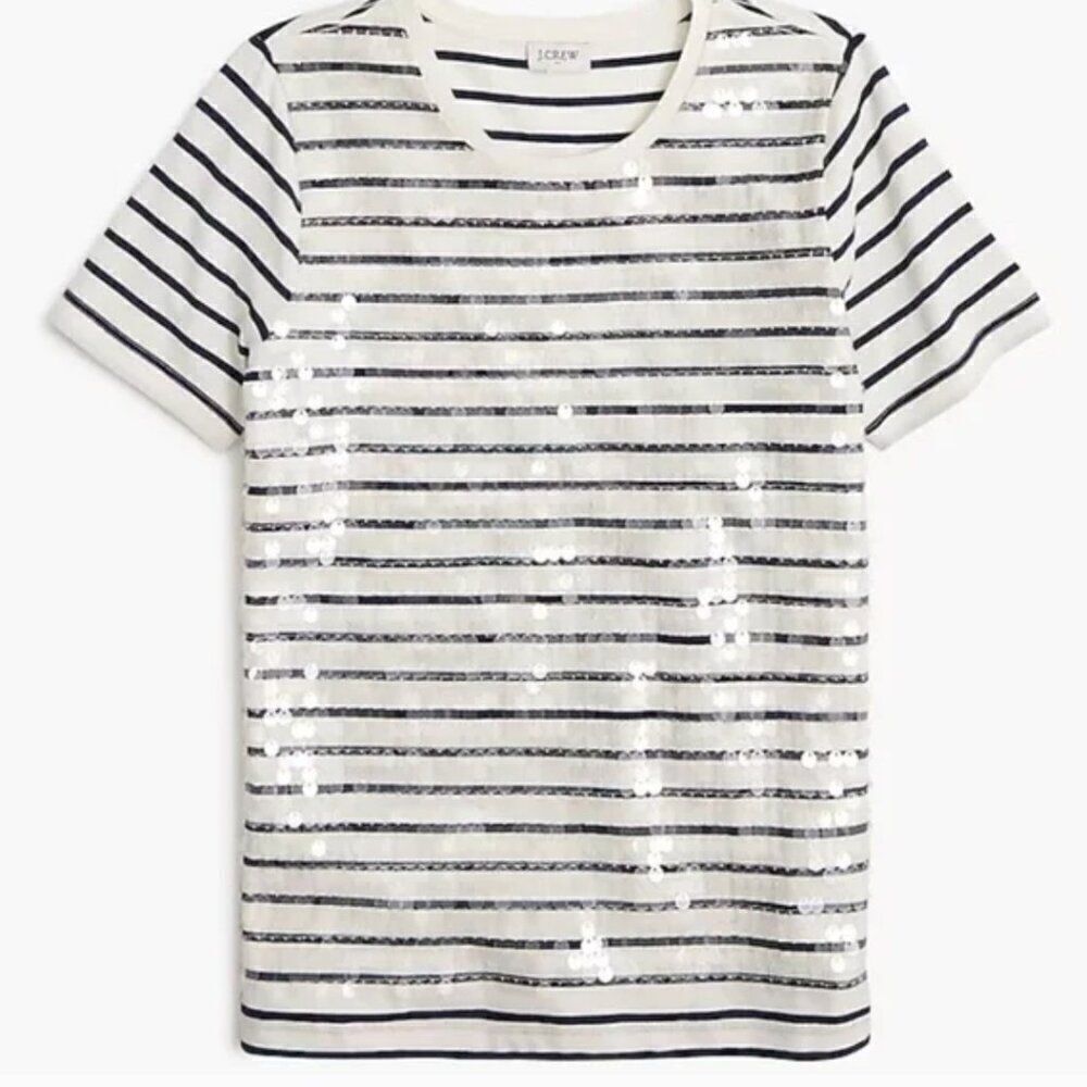 J. Crew Factory ce600 Striped sequin-embellished tee size small NWT